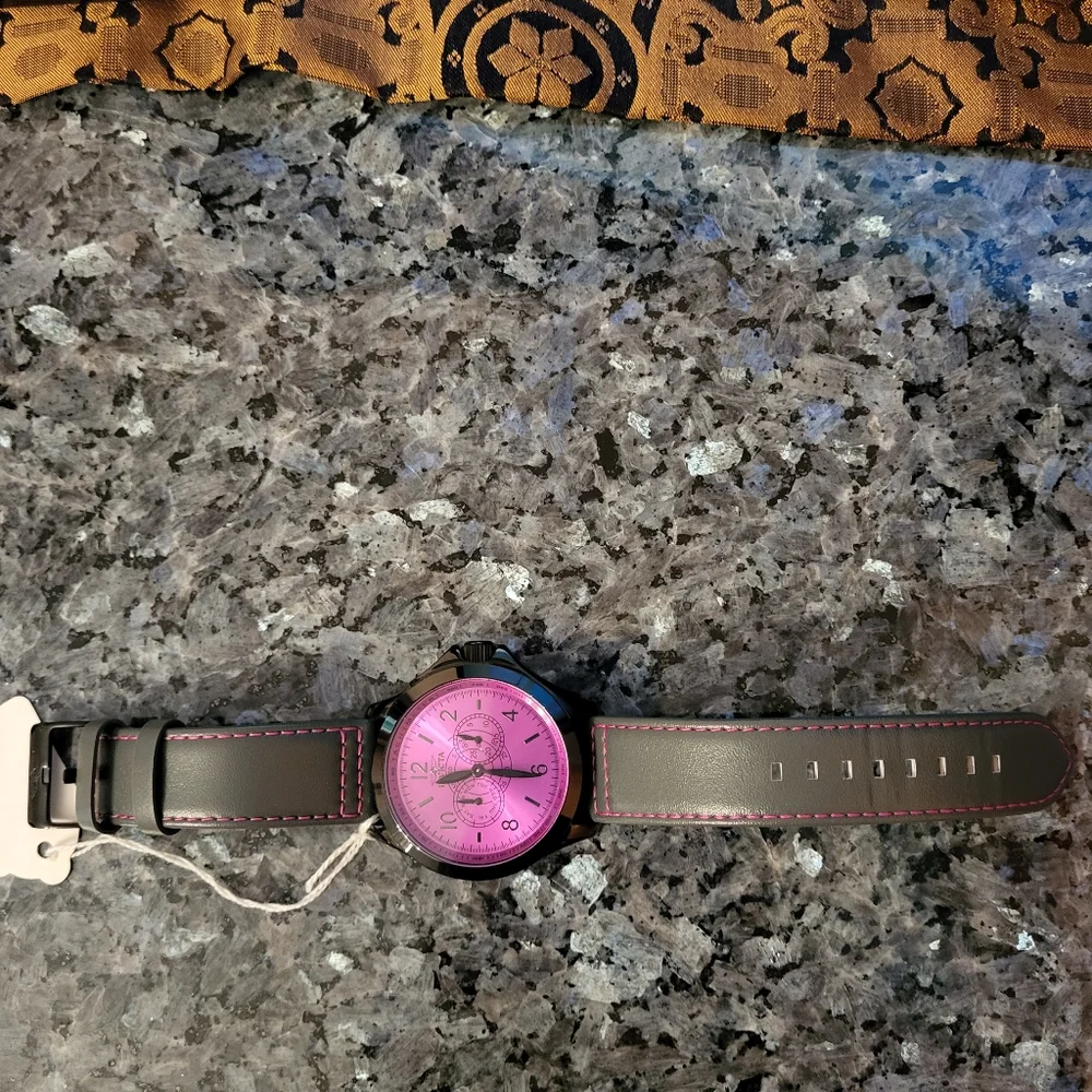 Invicta like new flame fusion crystal watch with leather gray band